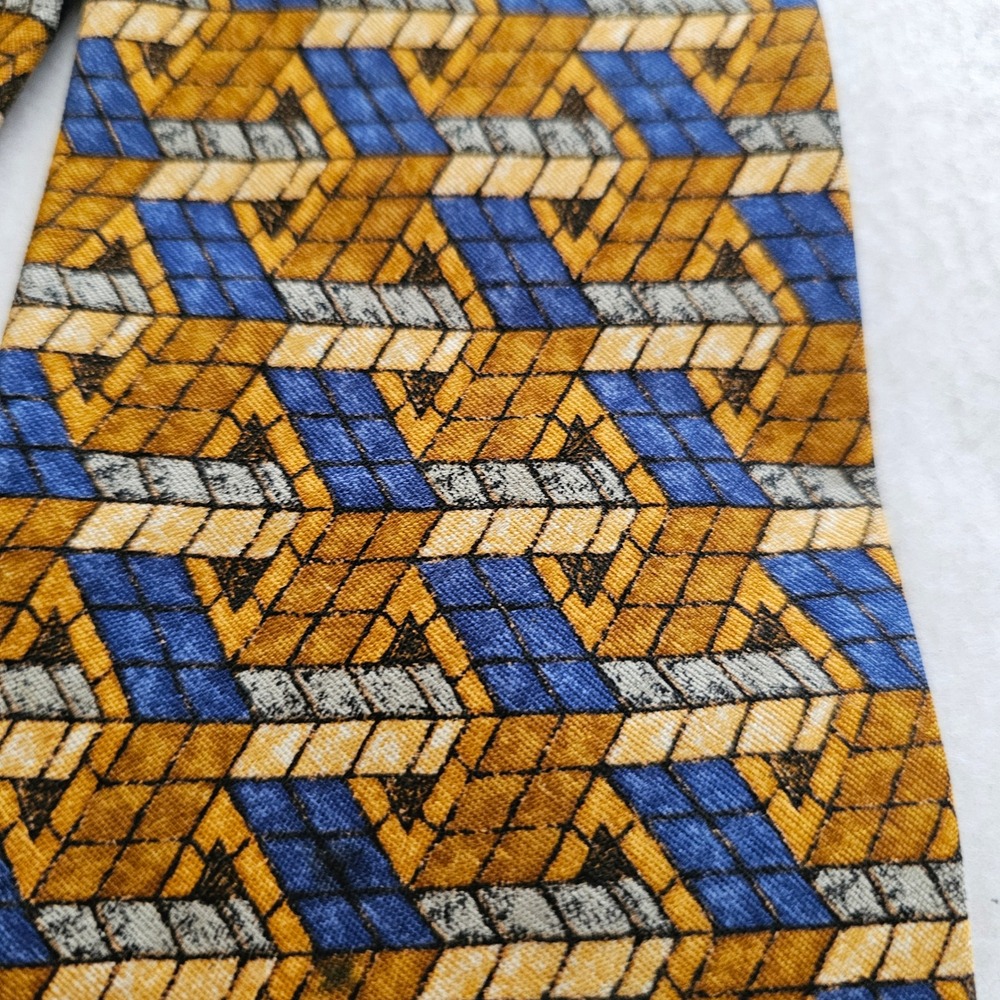 Fumagalli's Mens Silk Tie Geometric  Gold Blue Made in Spain, Italian silk - Picture 2 of 5
